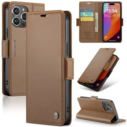 For iPhone 15 Pro CaseMe 023 Butterfly Buckle Litchi Texture RFID Anti-theft Leather Phone Case(Brown) - iPhone 15 Pro Cases by CaseMe | Online Shopping UK | buy2fix