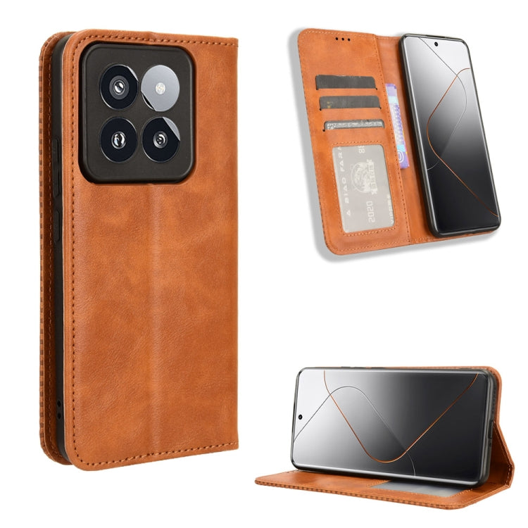 For Xiaomi 14 Pro Magnetic Buckle Retro Texture Leather Phone Case(Brown) - 14 Pro Cases by buy2fix | Online Shopping UK | buy2fix