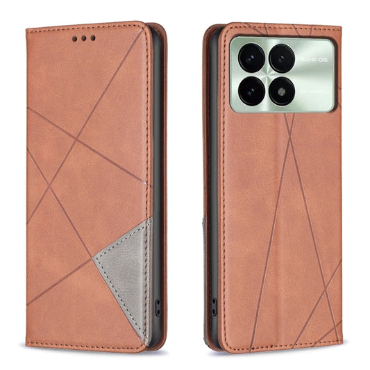 For Xiaomi Redmi K70E Rhombus Texture Magnetic Leather Phone Case(Brown) - K70E Cases by buy2fix | Online Shopping UK | buy2fix