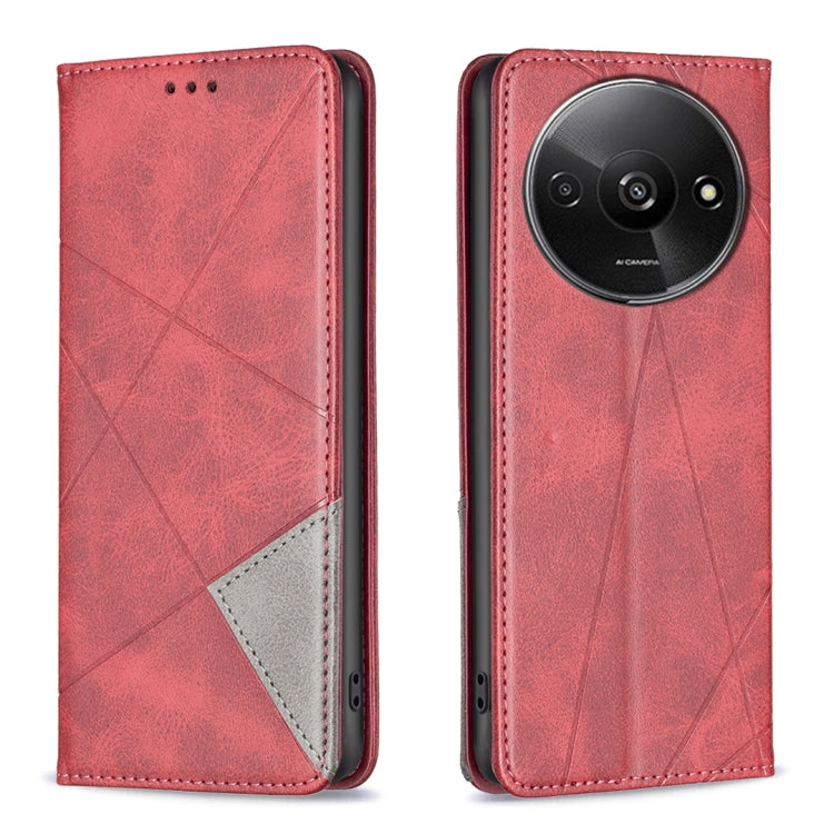 For Xiaomi Redmi A3 Rhombus Texture Magnetic Leather Phone Case(Red) - Xiaomi Cases by buy2fix | Online Shopping UK | buy2fix