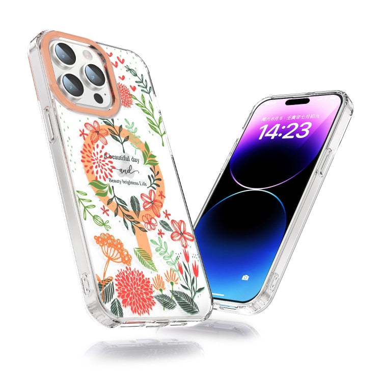For iPhone 15 Plus MagSafe Magnetic TPU Phone Case(Red Flowers and Green Leaves) - iPhone 15 Plus Cases by buy2fix | Online Shopping UK | buy2fix