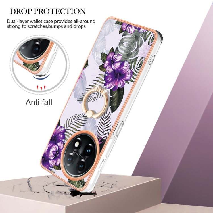 For OnePlus 11 Electroplating IMD TPU Phone Case with Ring(Purple Flower) - OnePlus Cases by buy2fix | Online Shopping UK | buy2fix