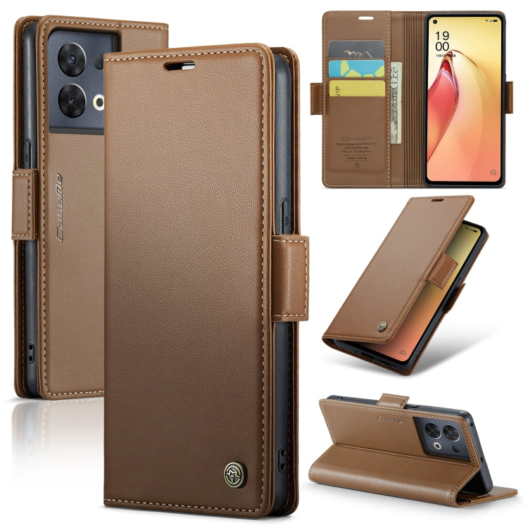 For OPPO Reno8 Pro 5G Global CaseMe 023 Butterfly Buckle Litchi Texture RFID Anti-theft Leather Phone Case(Brown) - OPPO Cases by CaseMe | Online Shopping UK | buy2fix