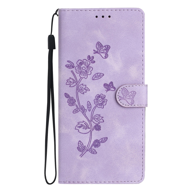 For iPhone 16 Plus Flower Butterfly Embossing Pattern Leather Phone Case(Purple) - iPhone 16 Plus Cases by buy2fix | Online Shopping UK | buy2fix