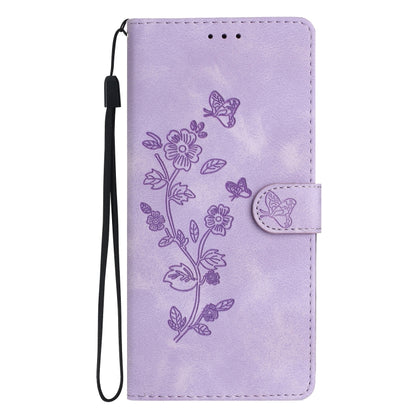 For iPhone 16 Pro Flower Butterfly Embossing Pattern Leather Phone Case(Purple) - iPhone 16 Pro Cases by buy2fix | Online Shopping UK | buy2fix