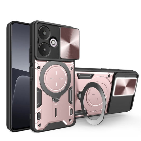 For Xiaomi Redmi 13C 5G Global CD Texture Sliding Camshield Magnetic Holder Phone Case(Pink) - 13C Cases by buy2fix | Online Shopping UK | buy2fix