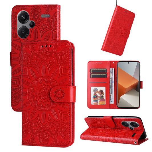 For Xiaomi Redmi Note13 Pro+ 5G Global Embossed Sunflower Leather Phone Case(Red) - Note 13 Pro+ Cases by buy2fix | Online Shopping UK | buy2fix