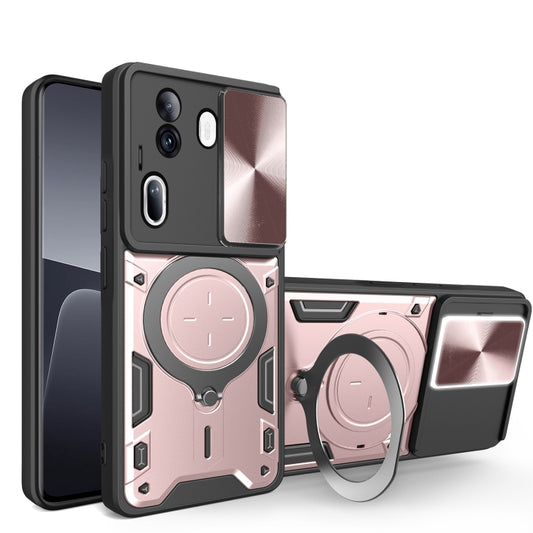 For OPPO Reno11 Pro 5G Global CD Texture Sliding Camshield Magnetic Holder Phone Case(Pink) - Reno11 Pro Cases by buy2fix | Online Shopping UK | buy2fix