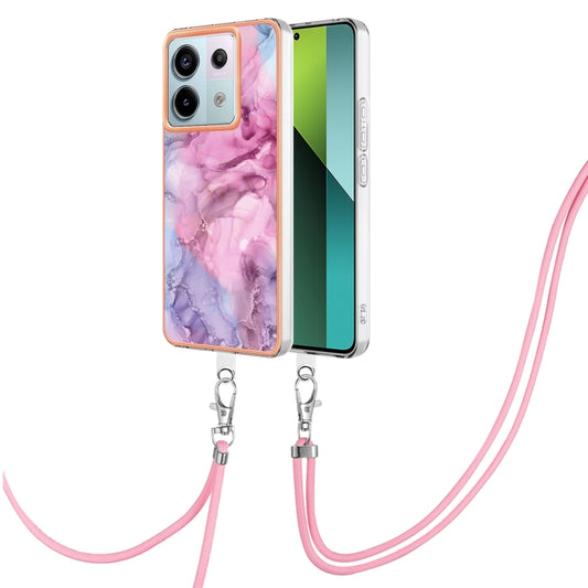 For Xiaomi Redmi Note 13 Pro 5G Global Electroplating Marble Dual-side IMD Phone Case with Lanyard(Pink 013) - Note 13 Pro Cases by buy2fix | Online Shopping UK | buy2fix