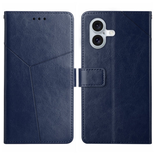 For iPhone 16 HT01 Y-shaped Pattern Flip Leather Phone Case(Blue) - iPhone 16 Cases by buy2fix | Online Shopping UK | buy2fix