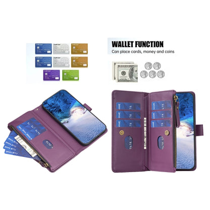 For iPhone 16 Pro Max 9 Card Slots Zipper Wallet Leather Flip Phone Case(Dark Purple) - iPhone 16 Pro Max Cases by buy2fix | Online Shopping UK | buy2fix