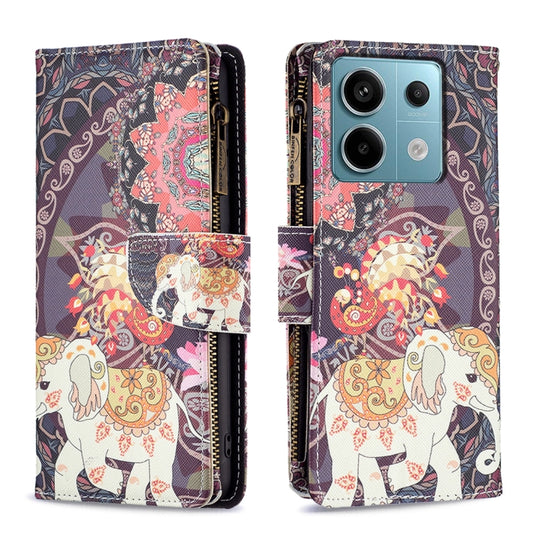 For Xiaomi Redmi Note 13 Pro 4G Global Colored Drawing Pattern Zipper Leather Phone Case(Flower Elephants) - Note 13 Pro Cases by buy2fix | Online Shopping UK | buy2fix
