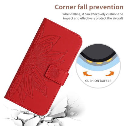 For iPhone SE 2024 Skin Feel Sun Flower Embossed Flip Leather Phone Case with Lanyard(Red) - More iPhone Cases by buy2fix | Online Shopping UK | buy2fix