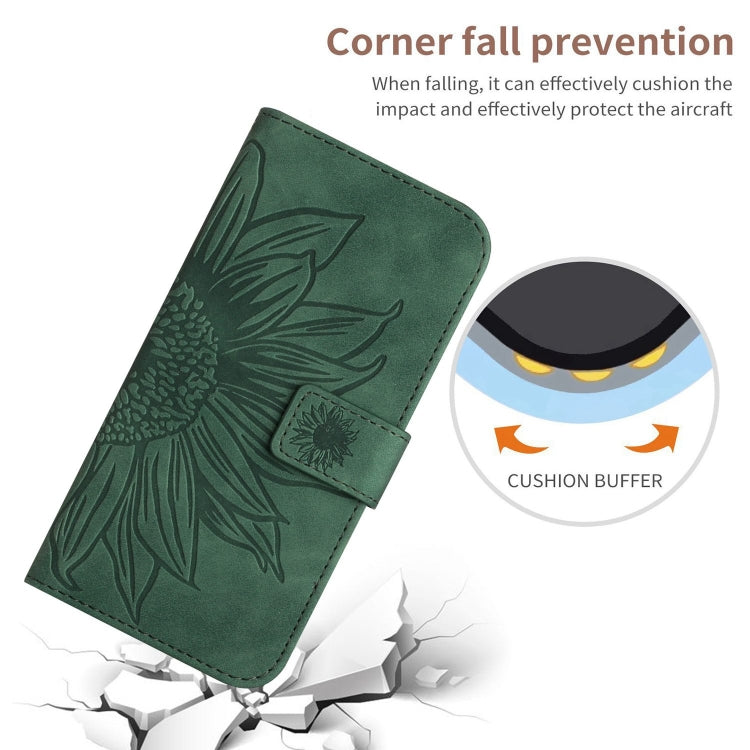 For iPhone 16 Skin Feel Sun Flower Embossed Flip Leather Phone Case with Lanyard(Green) - iPhone 16 Cases by buy2fix | Online Shopping UK | buy2fix