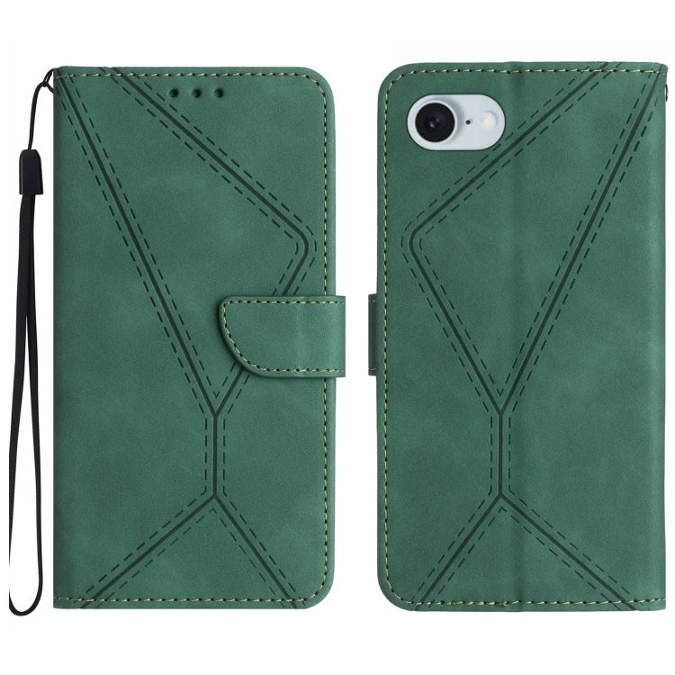 For iPhone 16e Stitching Embossed Leather Phone Case(Green) - iPhone 16e Cases by buy2fix | Online Shopping UK | buy2fix