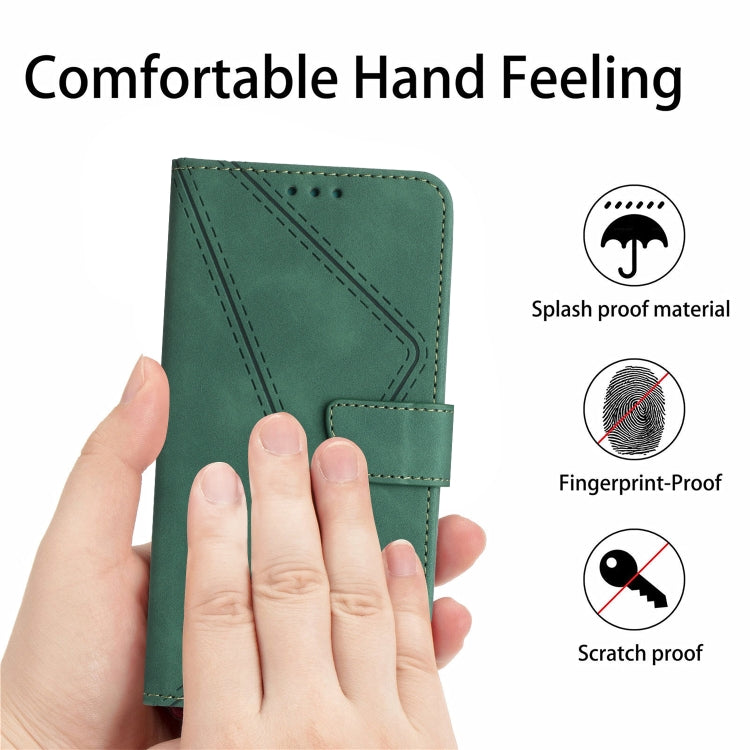 For iPhone 16e Stitching Embossed Leather Phone Case(Green) - iPhone 16e Cases by buy2fix | Online Shopping UK | buy2fix