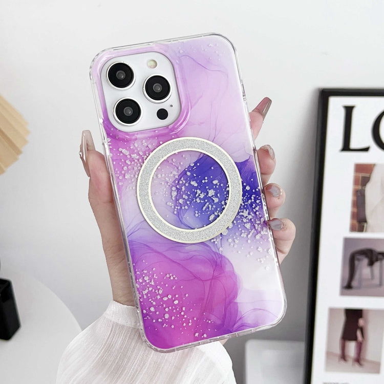 For iPhone 15 Plus Dual-side IMD Marble Magsafe Phone Case(Smudged Purple) - iPhone 15 Plus Cases by buy2fix | Online Shopping UK | buy2fix