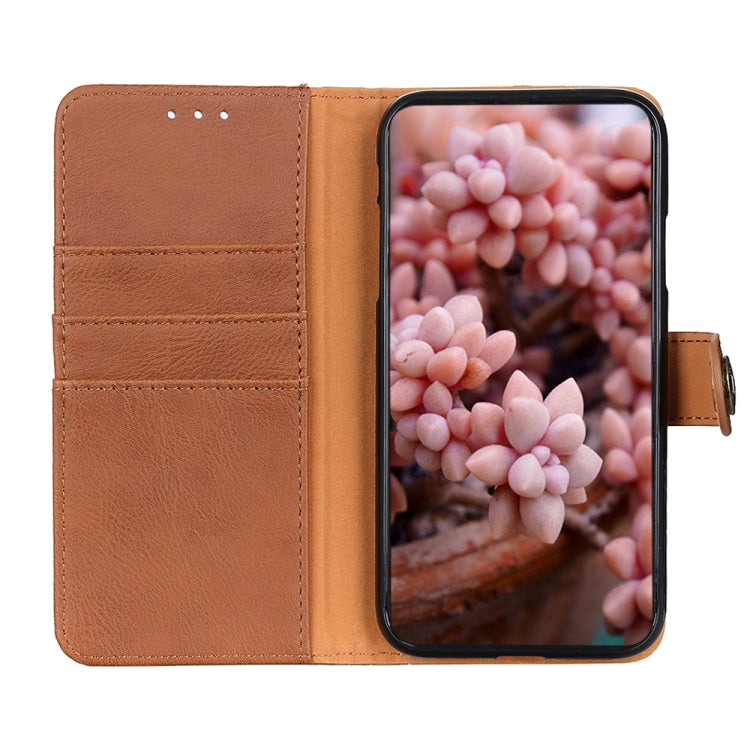 For iPhone 16 Pro KHAZNEH Cowhide Texture Horizontal Flip Leather Phone Case(Brown) - iPhone 16 Pro Cases by buy2fix | Online Shopping UK | buy2fix