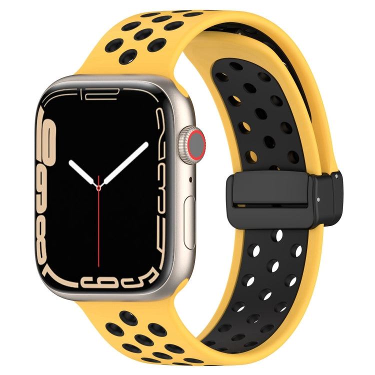 For Apple Watch 7 41mm Magnetic Buckle Silicone Watch Band(Yellow Black) - Watch Bands by buy2fix | Online Shopping UK | buy2fix