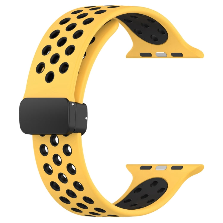 For Apple Watch 7 41mm Magnetic Buckle Silicone Watch Band(Yellow Black) - Watch Bands by buy2fix | Online Shopping UK | buy2fix