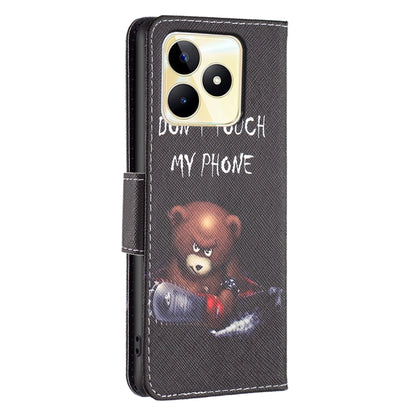 For Realme C53 Colored Drawing Pattern Leather Phone Case(Bear) - Realme Cases by buy2fix | Online Shopping UK | buy2fix