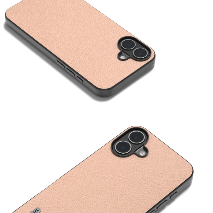 For iPhone 16 ABEEL Genuine Leather + PC Litchi Texture Phone Case(Pink Gold) - iPhone 16 Cases by buy2fix | Online Shopping UK | buy2fix