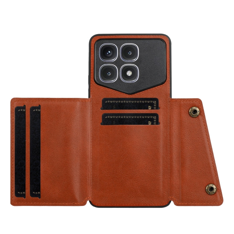 For Xiaomi Redmi K70 Ultra Double Buckle Card Slots Magnetic Phone Case(Brown) - Xiaomi Cases by buy2fix | Online Shopping UK | buy2fix