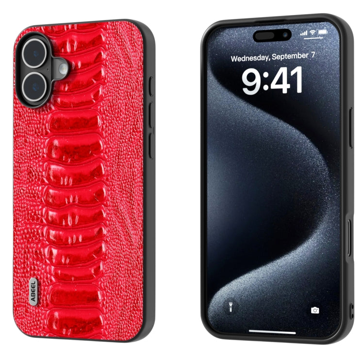 For iPhone 16 ABEEL Genuine Leather Weilai Series Phone Case(Red) - iPhone 16 Cases by buy2fix | Online Shopping UK | buy2fix