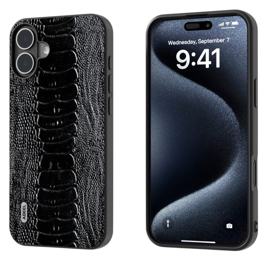 For iPhone 16 ABEEL Genuine Leather Weilai Series Phone Case(Black) - iPhone 16 Cases by buy2fix | Online Shopping UK | buy2fix