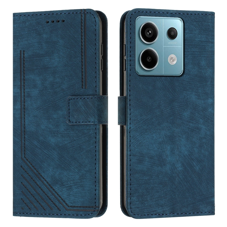 For Xiaomi Redmi Note 13 Pro Skin Feel Stripe Pattern Leather Phone Case with Long Lanyard(Blue) - Note 13 Pro Cases by buy2fix | Online Shopping UK | buy2fix