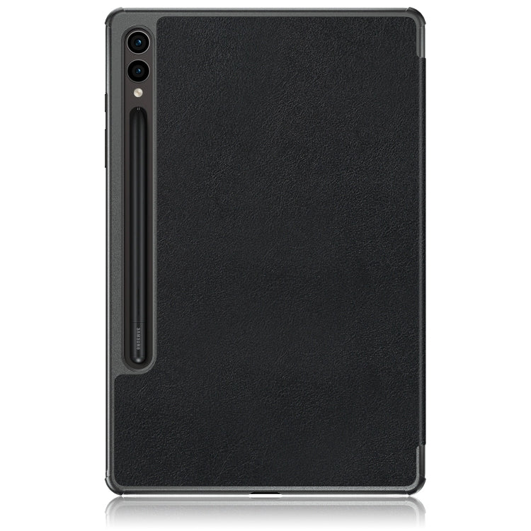 For Samsung Galaxy Tab S9+ Custer Pure Color 3-Fold Holder Smart Leather Tablet Case(Black) - Galaxy Tab S9+ Cases by buy2fix | Online Shopping UK | buy2fix