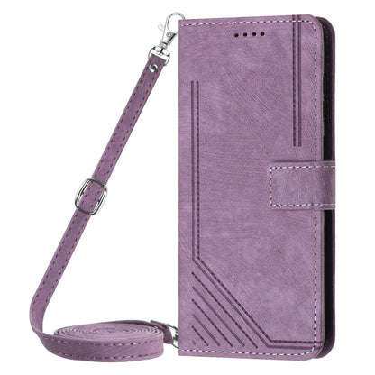 For Infinix Hot 40 / 40 Pro Skin Feel Stripe Pattern Leather Phone Case with Lanyard(Purple) - Infinix Cases by buy2fix | Online Shopping UK | buy2fix