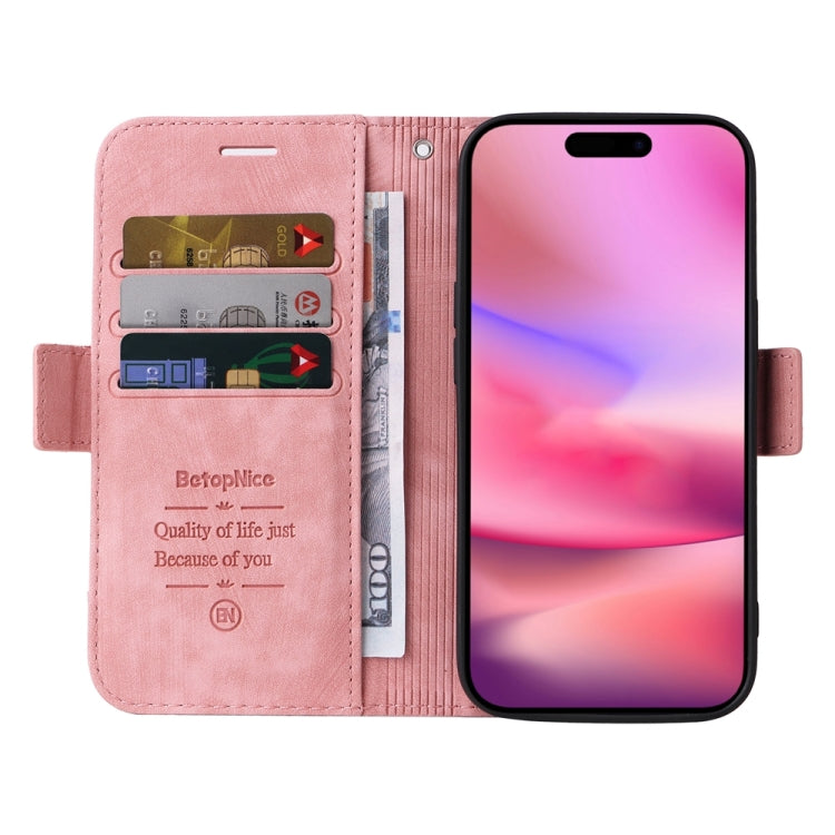 For iPhone 16 BETOPNICE Dual-side Buckle Leather Phone Case(Pink) - iPhone 16 Cases by BETOPNICE | Online Shopping UK | buy2fix