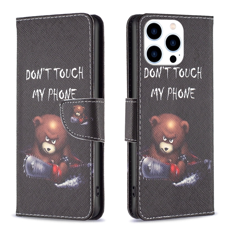 For iPhone 16 Pro Max Colored Drawing Pattern Leather Phone Case(Bear) - iPhone 16 Pro Max Cases by buy2fix | Online Shopping UK | buy2fix