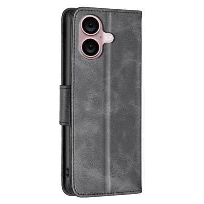 For iPhone 16 Lambskin Texture Pure Color Flip Leather Phone Case(Black) - iPhone 16 Cases by buy2fix | Online Shopping UK | buy2fix