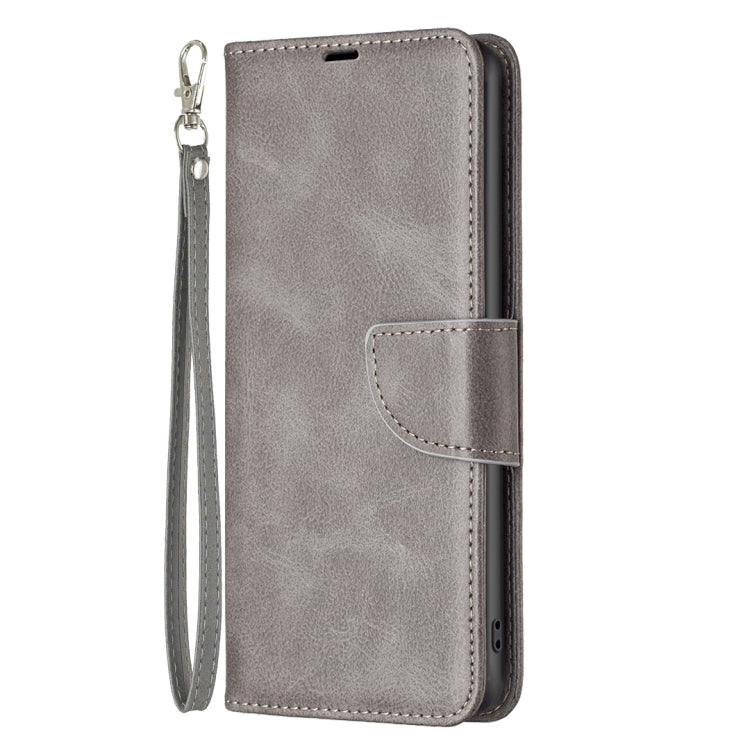 For iPhone 16 Plus Lambskin Texture Pure Color Flip Leather Phone Case(Grey) - iPhone 16 Plus Cases by buy2fix | Online Shopping UK | buy2fix