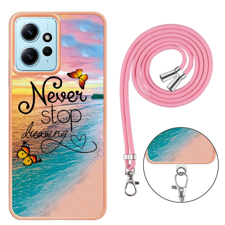 For Xiaomi Redmi Note 12 4G Global Electroplating IMD TPU Phone Case with Lanyard(Dream Butterfly) - Xiaomi Cases by buy2fix | Online Shopping UK | buy2fix