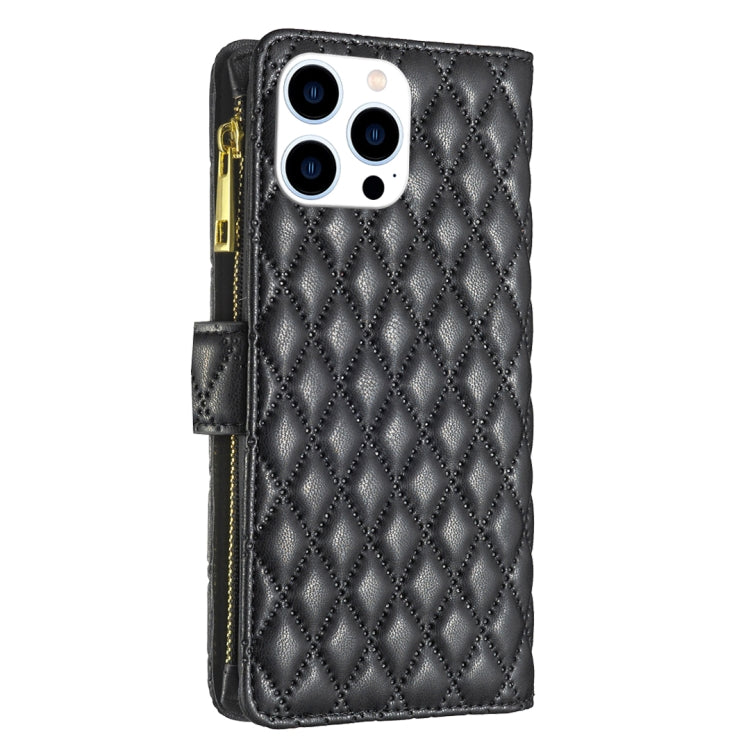 For iPhone 16 Pro Max Diamond Lattice Zipper Wallet Leather Flip Phone Case(Black) - iPhone 16 Pro Max Cases by buy2fix | Online Shopping UK | buy2fix