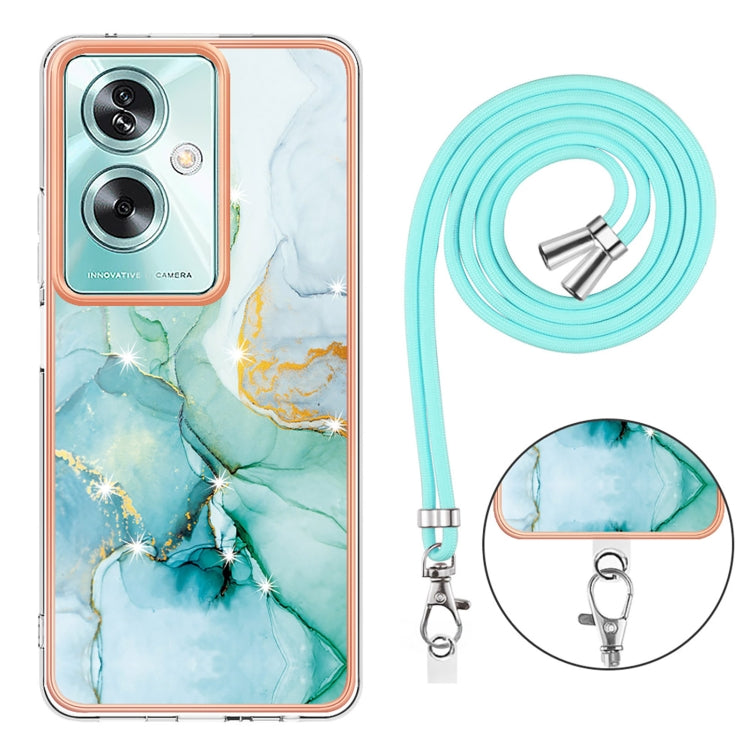 For OPPO A79 5G Global Electroplating Marble Dual-side IMD Phone Case with Lanyard(Green 003) - OPPO Cases by buy2fix | Online Shopping UK | buy2fix