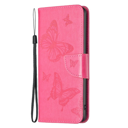 For iPhone 16 Pro Embossing Two Butterflies Pattern Leather Phone Case(Rose Red) - iPhone 16 Pro Cases by buy2fix | Online Shopping UK | buy2fix