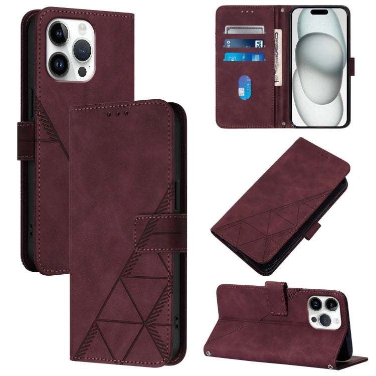 For iPhone 16 Pro Max Crossbody 3D Embossed Flip Leather Phone Case(Wine Red) - iPhone 16 Pro Max Cases by buy2fix | Online Shopping UK | buy2fix