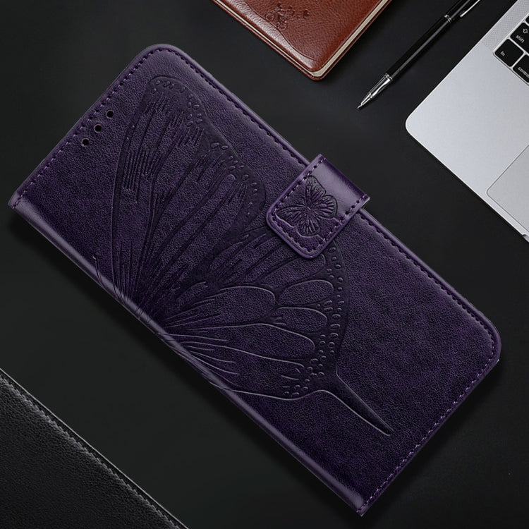 For iPhone 16 Pro Max Embossed Butterfly Leather Phone Case(Dark Purple) - iPhone 16 Pro Max Cases by buy2fix | Online Shopping UK | buy2fix