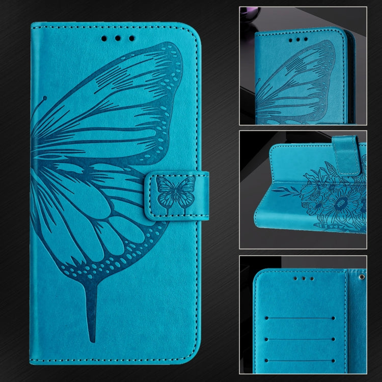 For iPhone 16 Pro Max Embossed Butterfly Leather Phone Case(Blue) - iPhone 16 Pro Max Cases by buy2fix | Online Shopping UK | buy2fix