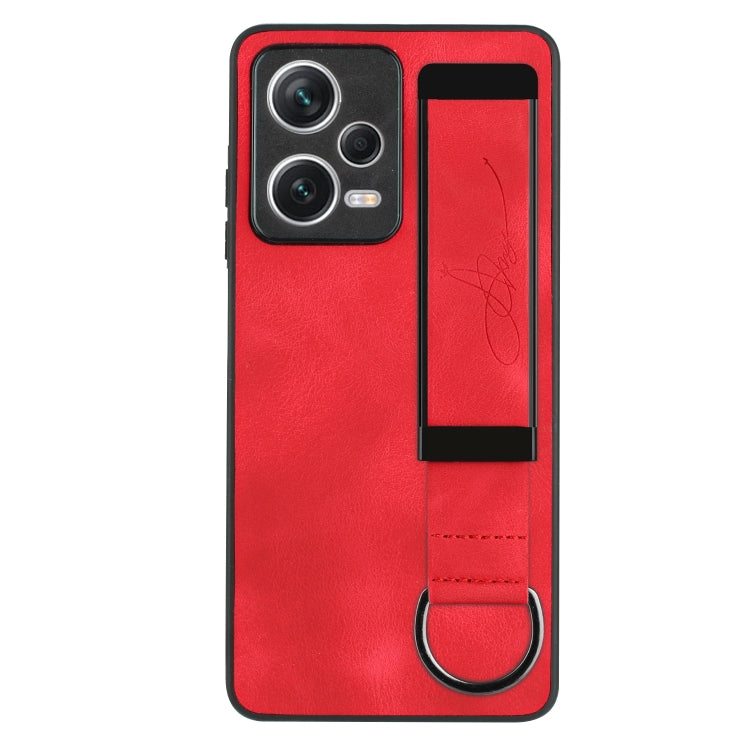 For Xiaomi Redmi Note 12 Pro+ 5G Global Wristband Holder Leather Back Phone Case(Red) - Xiaomi Cases by buy2fix | Online Shopping UK | buy2fix