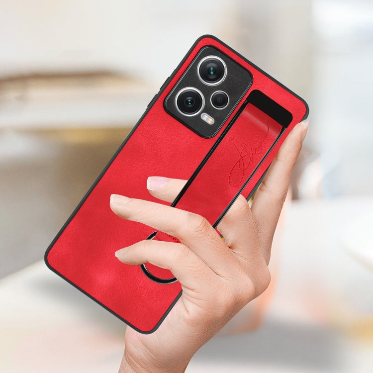 For Xiaomi Redmi Note 12 Pro+ 5G Global Wristband Holder Leather Back Phone Case(Red) - Xiaomi Cases by buy2fix | Online Shopping UK | buy2fix