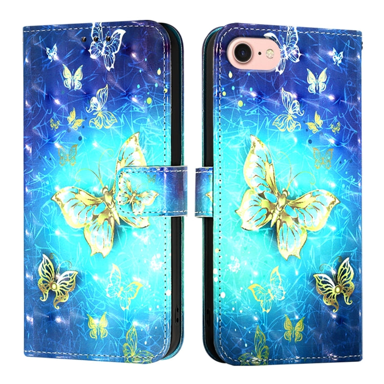 For iPhone SE 2024 3D Painting Horizontal Flip Leather Phone Case(Golden Butterfly) - More iPhone Cases by buy2fix | Online Shopping UK | buy2fix