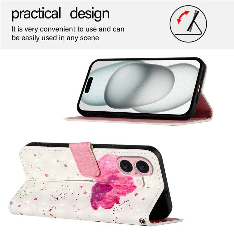 For iPhone 16 3D Painting Horizontal Flip Leather Phone Case(Flower) - iPhone 16 Cases by buy2fix | Online Shopping UK | buy2fix