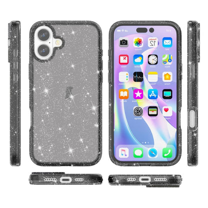 For iPhone 16 Shockproof Terminator Glitter Powder Phone Case(Black) - iPhone 16 Cases by buy2fix | Online Shopping UK | buy2fix