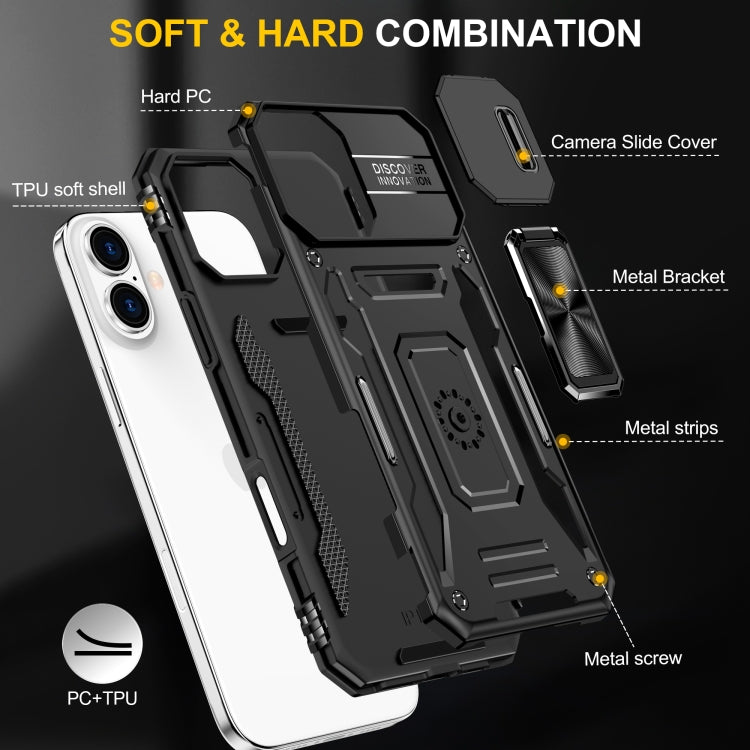 For iPhone 16 Armor PC + TPU Camera Shield Phone Case(Black) - iPhone 16 Cases by buy2fix | Online Shopping UK | buy2fix