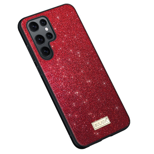 For Samsung Galaxy S25 Ultra 5G SULADA Glittery TPU Hybrid Handmade Leather Phone Case(Red) - Galaxy S25 Ultra 5G Cases by SULADA | Online Shopping UK | buy2fix